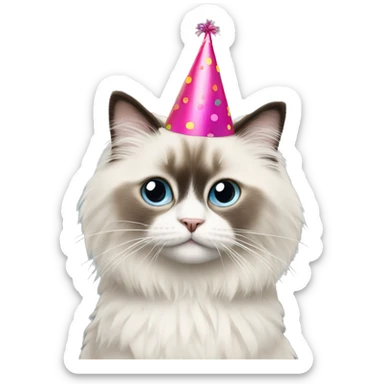 Ragdoll with party hat sticker