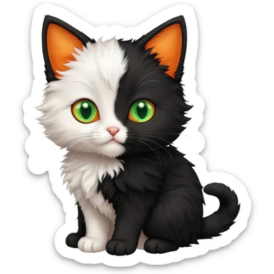 Black kitten with green eyes with small white kitten with orange spots and blue eyes adorable cute tiny  sticker