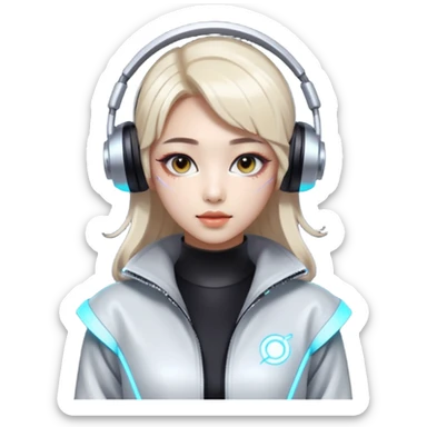 Korean Techno Dj girl with futuristic outfit, glowing effects sticker