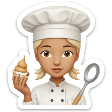 Young female baker - wearing a white chef's hat and holding a cream piping bag sticker