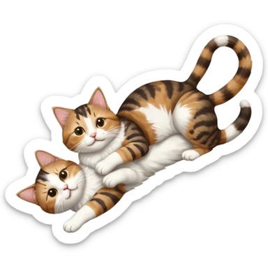 brown tabby and white cat with doing a big extremely long stretch reaching up into the air with arms and legs side by side together straight and overextended whilst lying on its side sticker
