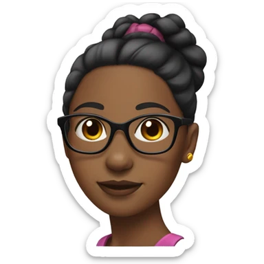 black girl with slick back ponytail and nose piercing and glasses sticker