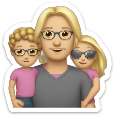 Familia 3 personas Papá gafas y barba, mamá gordita rubia , hijo moreno sticker
