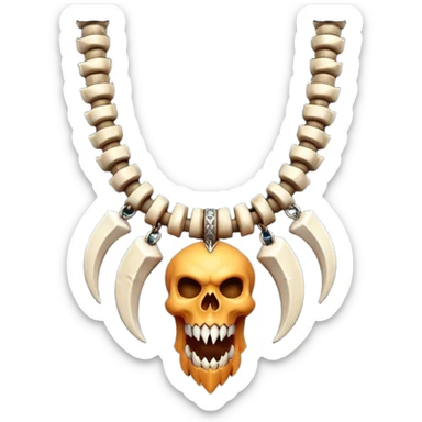 barbarian necklace object icon, necklace made of bones and fangs, rugged tribal jewelry, 3D cartoon, mobile game icon style, centered, clean background, no text, no watermark sticker