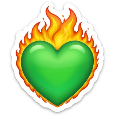 Take the classic "heart on fire" emoji but make it a green heart. sticker
