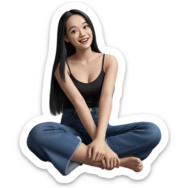 smiling girl in denim jeans sticker