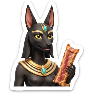  Friendly silky Black fur beautiful female anubis statue posed biting on store-brand bacon Usda-certified godly packaging  sticker