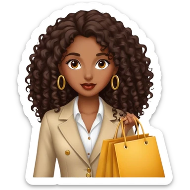 Rich dark brown girl with dark brown long curly hair expensive retail shopping  sticker