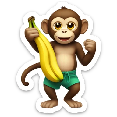 Cute Monkey with yellow banana on hand  sticker