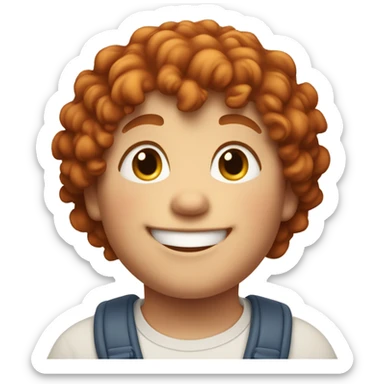 Bading redish curly little hair guy with corners in the hair chubby smiling sticker