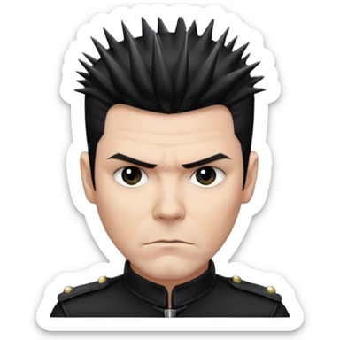 Richard Kruspe, short spiked hair, confident expression, black shirt sticker