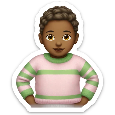 Baby girl wearing pink and green stripe sweater sticker
