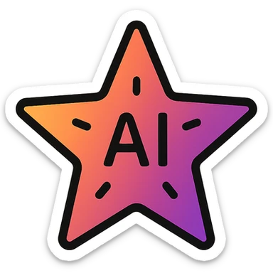 stylized star for AI, radiant orange to purple gradient, digital, elegant sticker