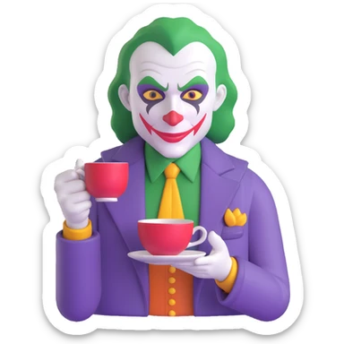 joker holding tea cup sticker