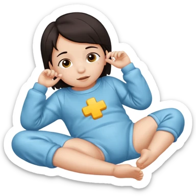 baby dark hair lying on ground sticker
