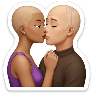 Bald man kissing brown  girl with short blond hair sticker