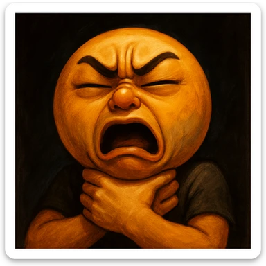 person choking themselves out, dramatic, hands tight around neck emoji sticker
