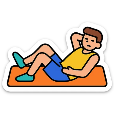 a sportsman lying on the yoga mat pretending to do streches but in fact he is not doing that
 sticker
