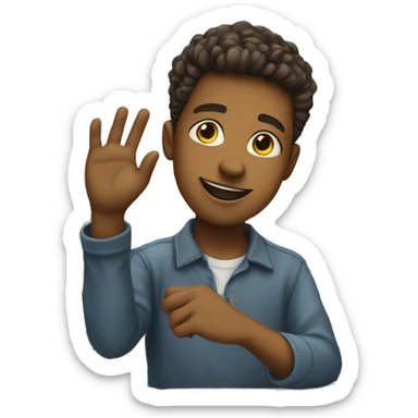 boy is sitting at school desk, hand is raised sticker