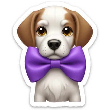 dog wearing a purple bow sticker