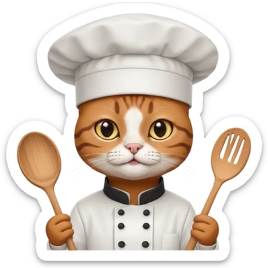 black chef cat wearing a tall white chef hat sticker