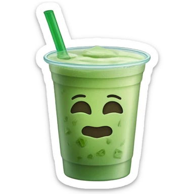 Iced matcha latte in a like a plastic cup lookinh glass cup  sticker
