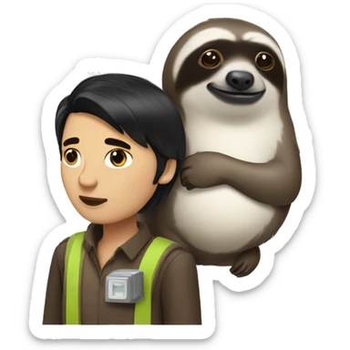 black hair white skin software engineer with a sloth around the neck sticker