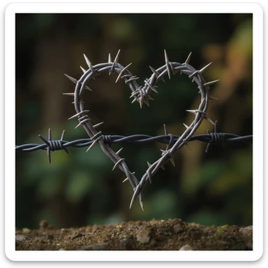 a heart made of barbed wire, realistic style, detailed, photorealistic sticker