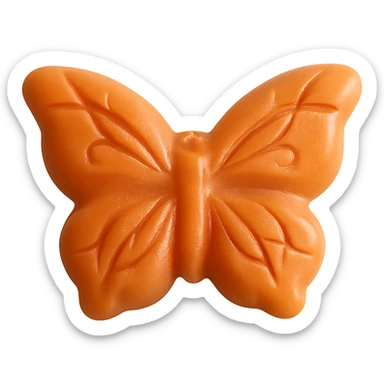 Make the realistic butterfly-shaped candy orange in color, keep it isolated on a transparent background with no visible background. Maintain a realistic style. sticker