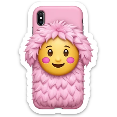 Emoji with a iPhone and a pink case with a soft fluffy pink case and decorations with accessories and sticker