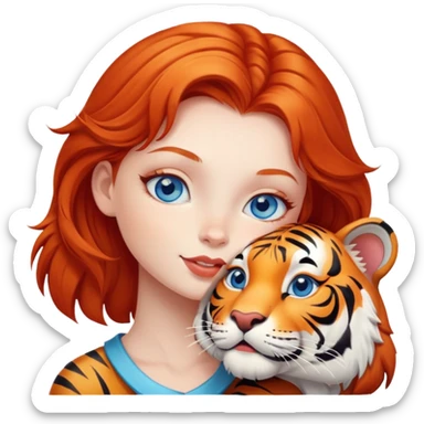 blue eyed redhead girl kisses happy tiger sticker