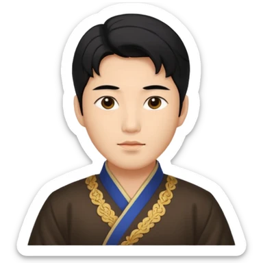 A Korean prince walking around his palace is real, black hair and face sticker