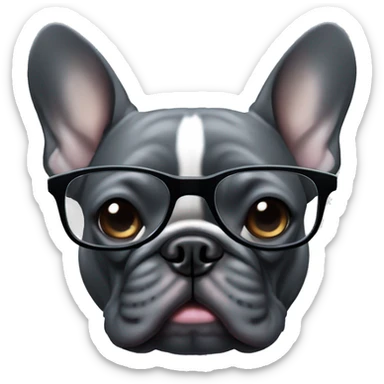 dark gray french bulldog with glasses in his mouth sticker