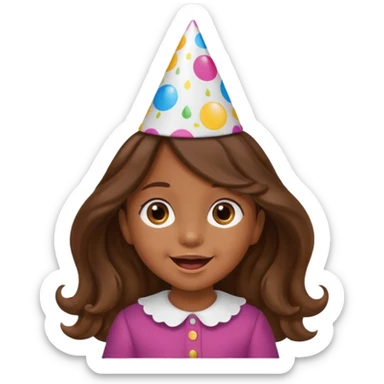a little girl with brown long wavy hair with birthday hat, supprising















 sticker