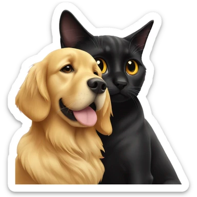 Golden retriever and black cat in love sticker