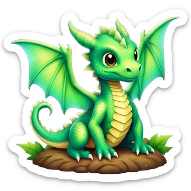 Airbrush painted image of a forest dragon hatchling under a deep galactic sky with luminescent wings spread against the stars sticker