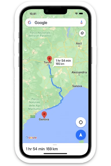 IPHONE CON GOOGLE MAPS APERTO, PARTENZA DA TORINO, ARRIVO A GENOVA sticker