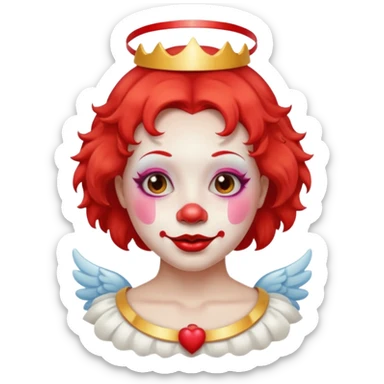 round face female clown with angel's halo no crown sticker