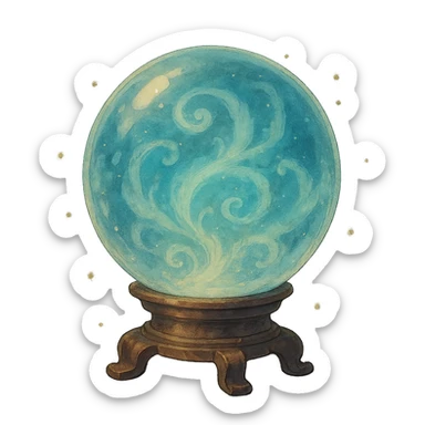 crystal ball with swirling mist inside, dreamy lighting, mystical and enchanting sticker