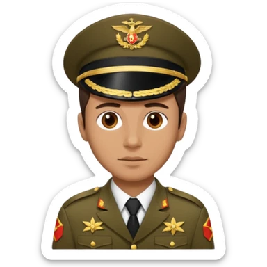 I want you to create an emoji of a spanish sergeant,  He should be a young guy with dark brown hair, brown eyes, his skin color like he’s tan  sticker