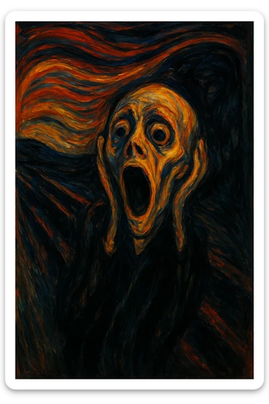 dramatic artistic interpretation of a scream inspired by Edvard Munch, expressionist style sticker