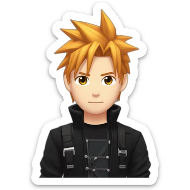 Eyebrow pierced. Cloud strife ginger hair. Black clothes full body  sticker