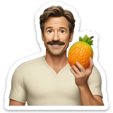 Ted Lasso holding a huge piece of fruit  sticker