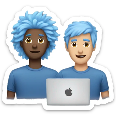 2 guys with blue hairs with laptops sticker