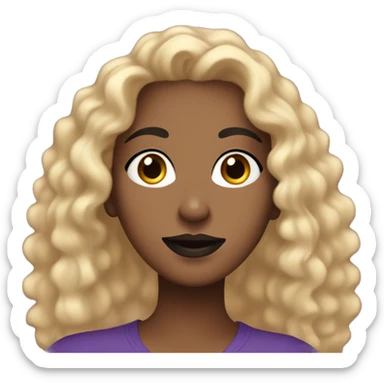 very pretty brown woman with curly black and blonde hair, a black nose ring and a purple v neck tee shirt sticker