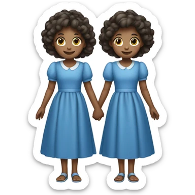 twin girls in blue frock holding hands sticker