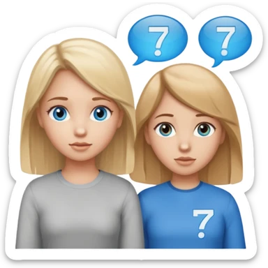 Two girls one with blond hair and one with brown hair both blue eyes with speech marks saying  six seven  sticker