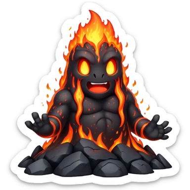 a mystical fast lava creature without arms with molten lava on its head and some rocky shoulders sticker