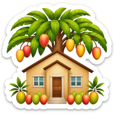A light brown house from a barrio with a mango tree sticker