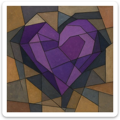 purple heart, geometric cubist abstraction style, no text sticker